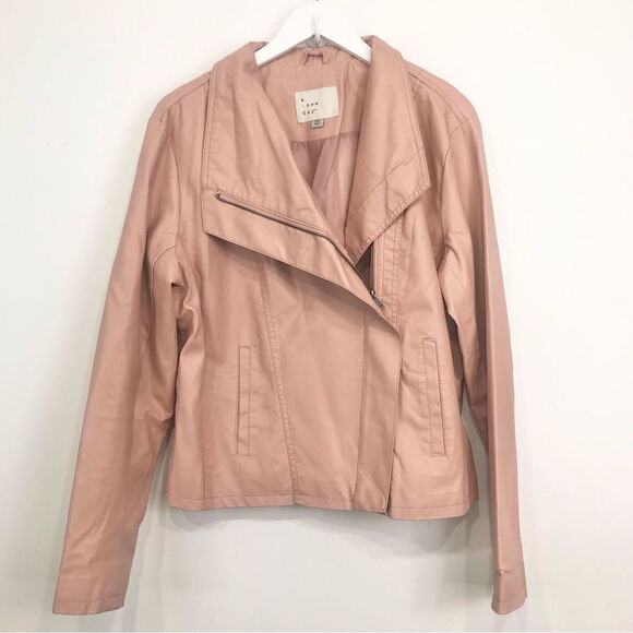 A New Day Pink Faux Leather Moto Style Asymmetrical Zip Up Jacket - Picture 3 of 16